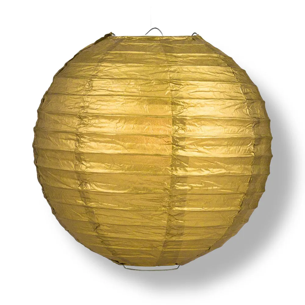 10" Wedding Gold Paper Lantern LED String Light COMBO Kit (21 FT, EXPANDABLE, White Cord)