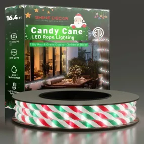 110V Candy Cane Rope Light 11000K White Red Green Christmas Rope Light