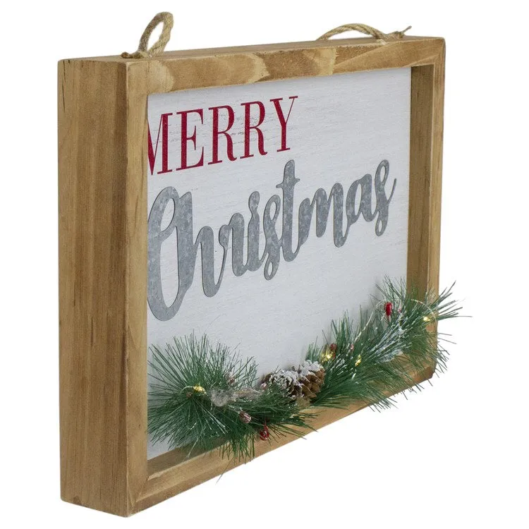 12" LED Lighted 'Merry Christmas' Framed Wall Sign with Pine