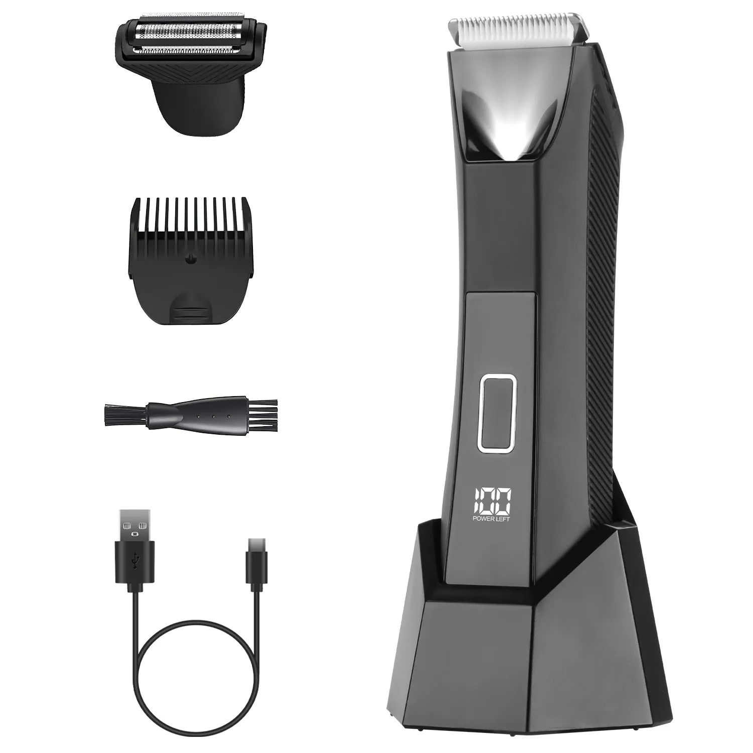 2-in-1 Electric Body Trimmer for Men, Cordless Beard & Groin Shaver, Waterproof IPX7 Razor with LED & LCD Display