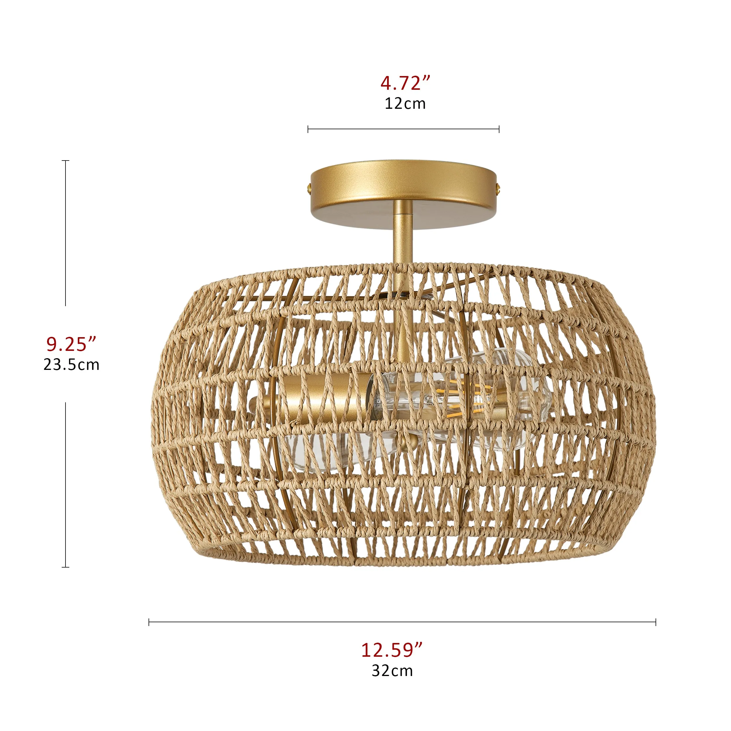 2-Lights Paper Rope Lantern Shape Semi-Flush Mount Lighting