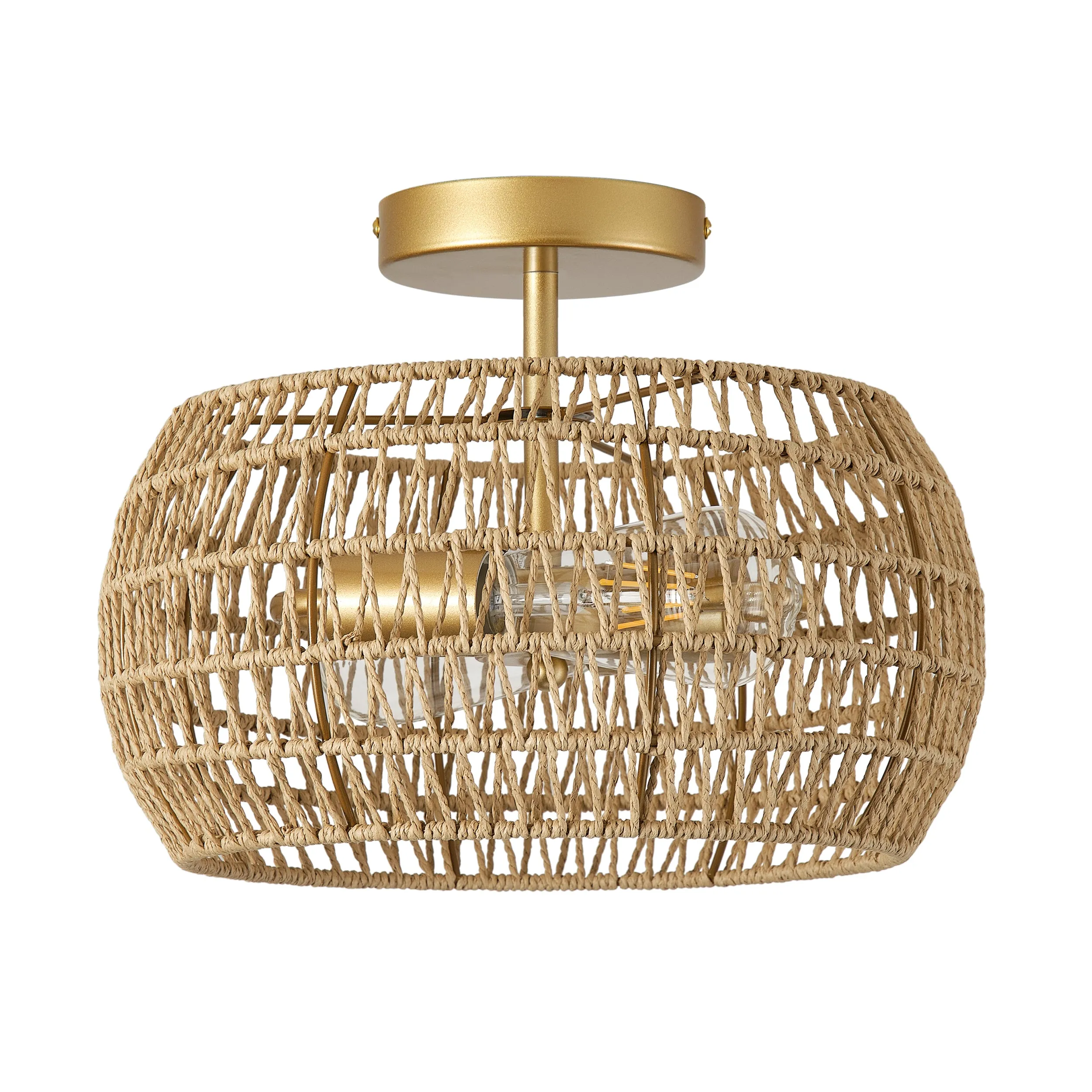 2-Lights Paper Rope Lantern Shape Semi-Flush Mount Lighting