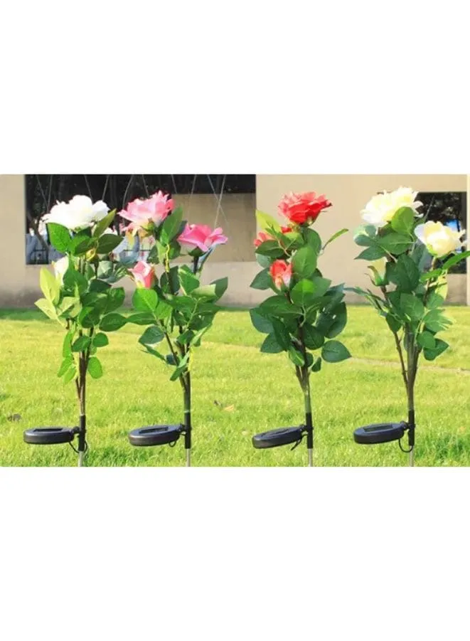 2 Pcs Beautiful Waterproof Solar Powered LED Artificial Plants For Outdoor Garden, White Rose