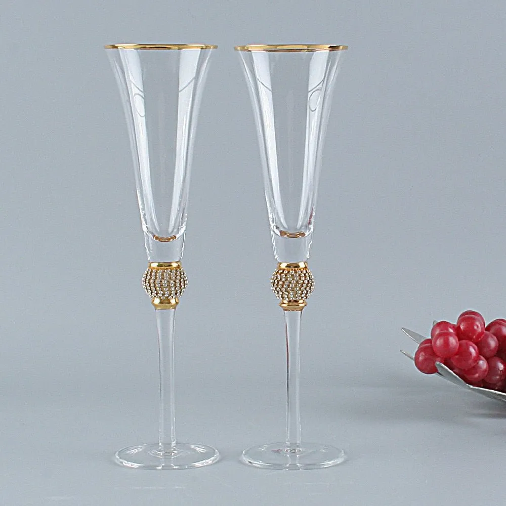 2 Pcs Crystal Diamond Wedding Champagne Glass Cup