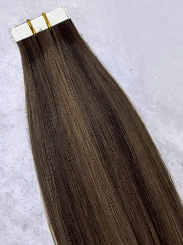 #2/4 Tuscany Highlighted｜Luxury Russian Remy Human Hair, Double Drawn, Tape Extensions