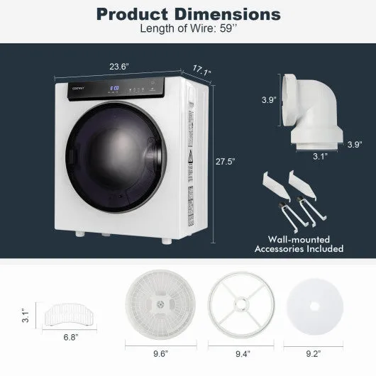 2.6 Cu.ft Compact Clothes Dryer with Touch Panel and 2 Modes