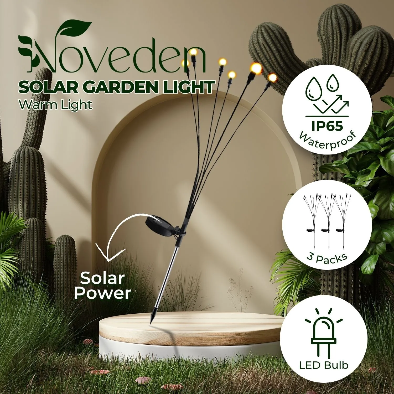 3 Pc Solar Firefly Lights, Waterproof, Outdoor, NOVEDEN