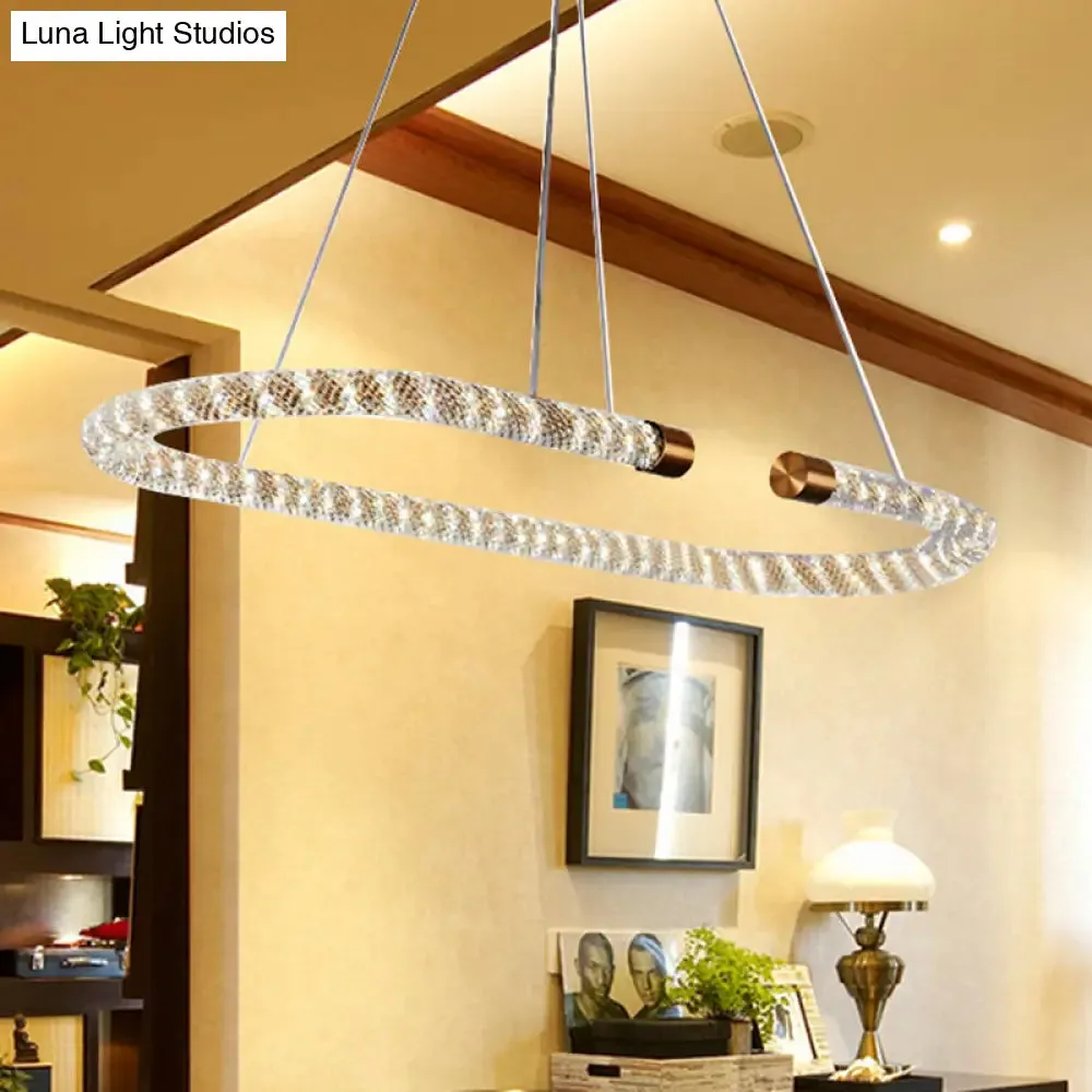 31.5" LED Kitchen Pendant Chandelier with Rope Crystal Shade - Golden Ceiling Fixture