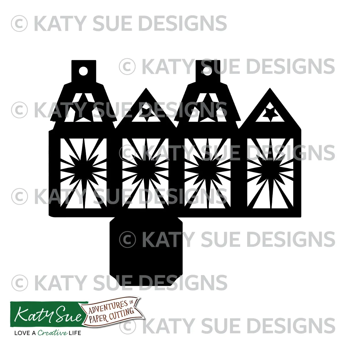 3D Hanging Lanterns Paper Cutting Digital Template