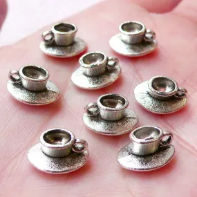 3D Miniature Coffee Cup Charms Tea Cup Pendant (8pcs / 11mm x 7mm / Tibetan Silver) Dollhouse Sweets Jewelry Whimsical Kitsch Charm CHM1392