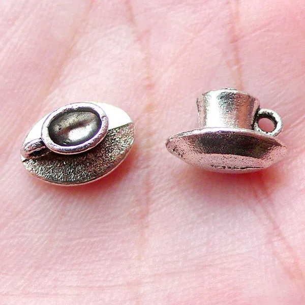 3D Miniature Coffee Cup Charms Tea Cup Pendant (8pcs / 11mm x 7mm / Tibetan Silver) Dollhouse Sweets Jewelry Whimsical Kitsch Charm CHM1392