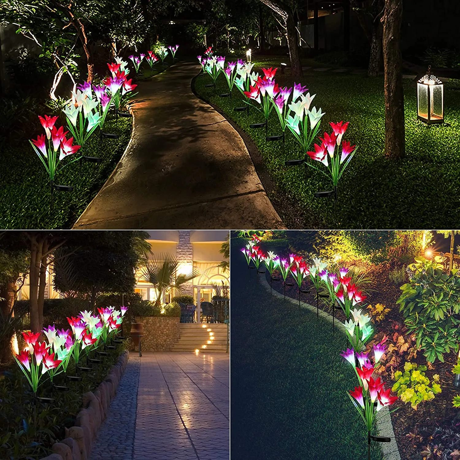 6616B Waterproof Outdoor Solar Lily Flower Stake Lights ( Pack Of 2 pcs )