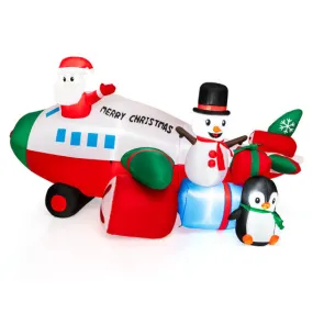 9 Feet Lighted Christmas Inflatable Santa Claus on Helicopter with Penguin