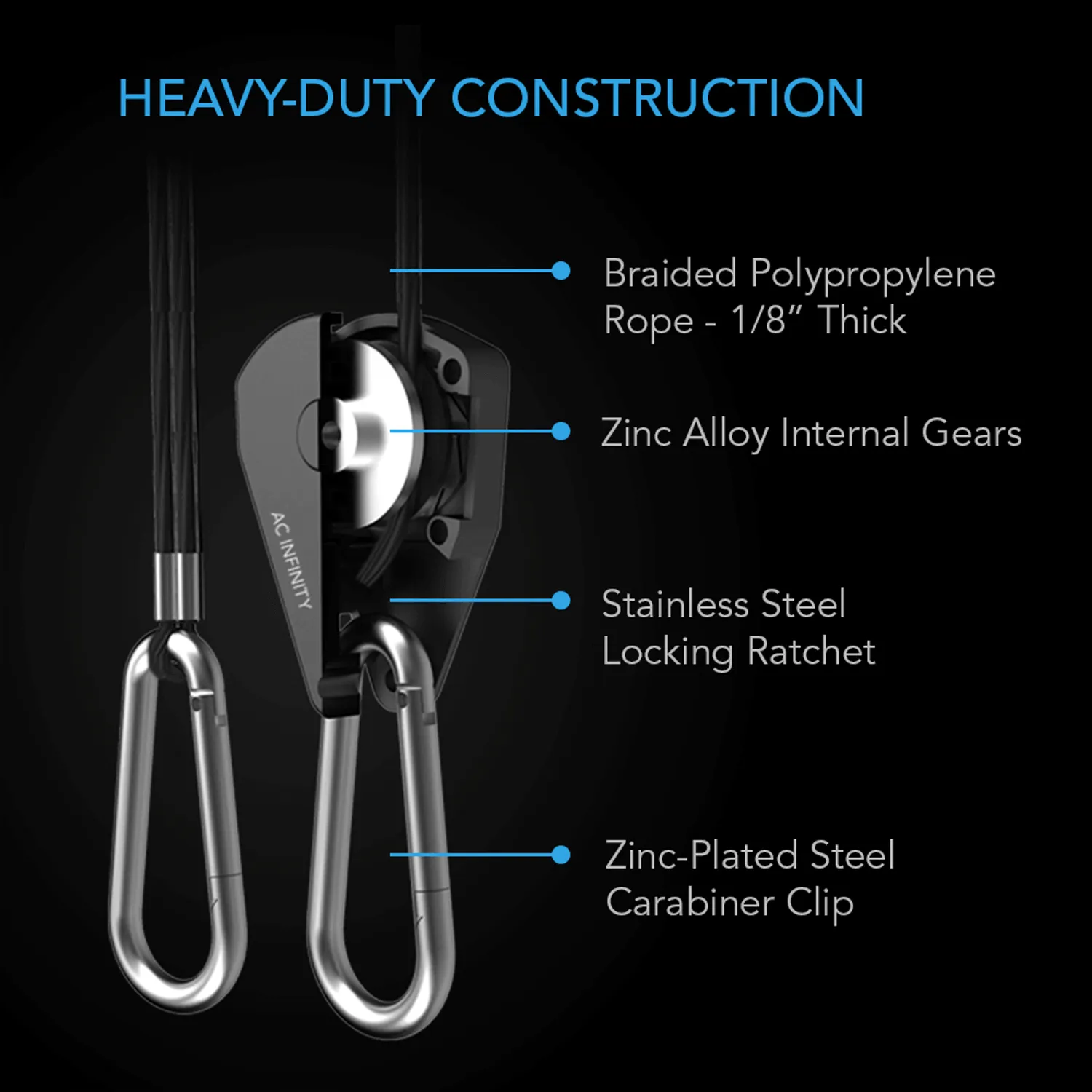 AC Infinity Heavy-Duty Adjustable Rope Clip Hanger, Six Pairs