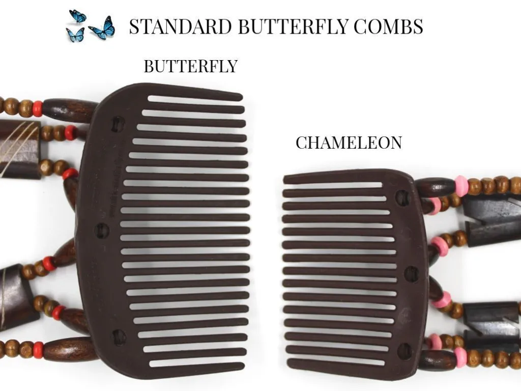 African Butterfly Thick Hair Comb - Flowers Brown 54