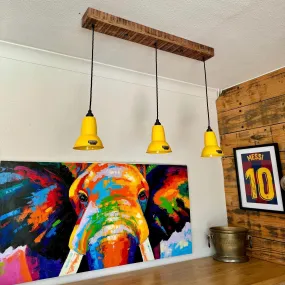 Alby ~ 3 x Summer Yellow Lampshade Pendant Set Wooden Track Light | Dining Room | Kitchen Table