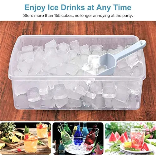 ARTLEO Ice Cube Maker Trays for Freezer with Lid and Storage Box, Easy Release 55 Mini Nugget Ice Cubes Tray with Cover, Ice Holder, Scooper, Flexible Durable Plastic Ice Mold & Bin, BPA Free