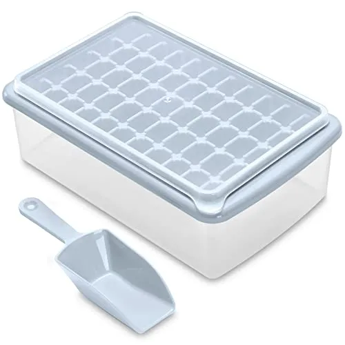 ARTLEO Ice Cube Maker Trays for Freezer with Lid and Storage Box, Easy Release 55 Mini Nugget Ice Cubes Tray with Cover, Ice Holder, Scooper, Flexible Durable Plastic Ice Mold & Bin, BPA Free