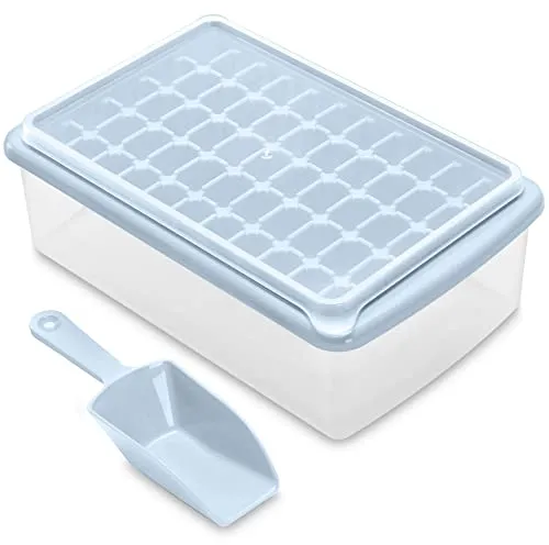 ARTLEO Ice Cube Maker Trays for Freezer with Lid and Storage Box, Easy Release 55 Mini Nugget Ice Cubes Tray with Cover, Ice Holder, Scooper, Flexible Durable Plastic Ice Mold & Bin, BPA Free