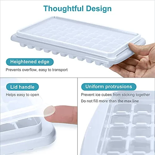 ARTLEO Ice Cube Maker Trays for Freezer with Lid and Storage Box, Easy Release 55 Mini Nugget Ice Cubes Tray with Cover, Ice Holder, Scooper, Flexible Durable Plastic Ice Mold & Bin, BPA Free