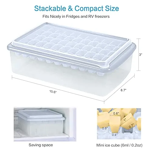 ARTLEO Ice Cube Maker Trays for Freezer with Lid and Storage Box, Easy Release 55 Mini Nugget Ice Cubes Tray with Cover, Ice Holder, Scooper, Flexible Durable Plastic Ice Mold & Bin, BPA Free