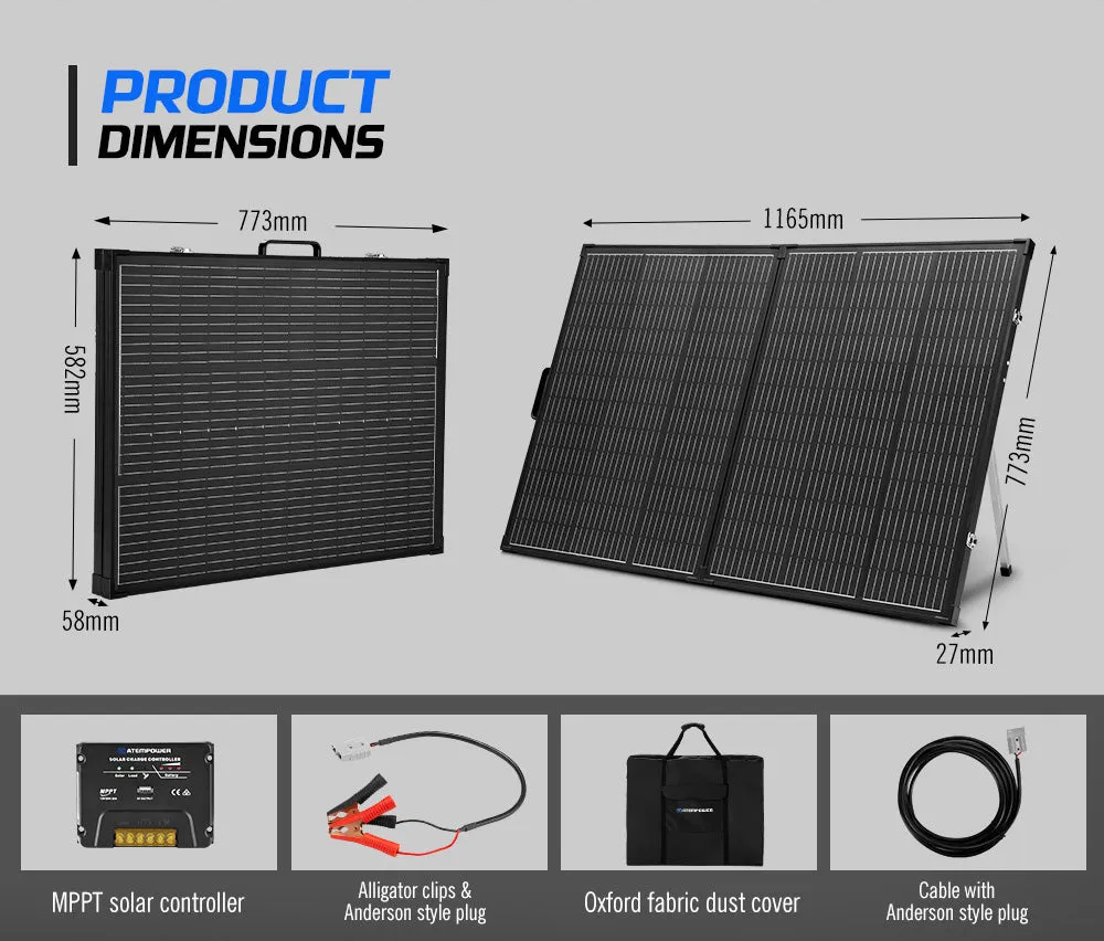 Atem Power 12V 160W Folding Solar Panel Blanket Kit Mono with Regulator