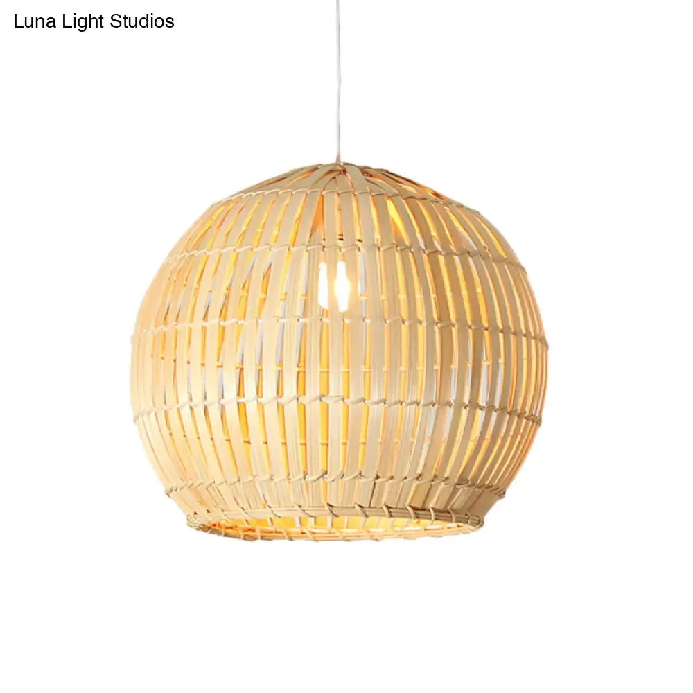 Bamboo Sphere Pendant Lighting Kit - 12"/16"/19.5" Wide Wood Hanging Lamp with 1 Bulb