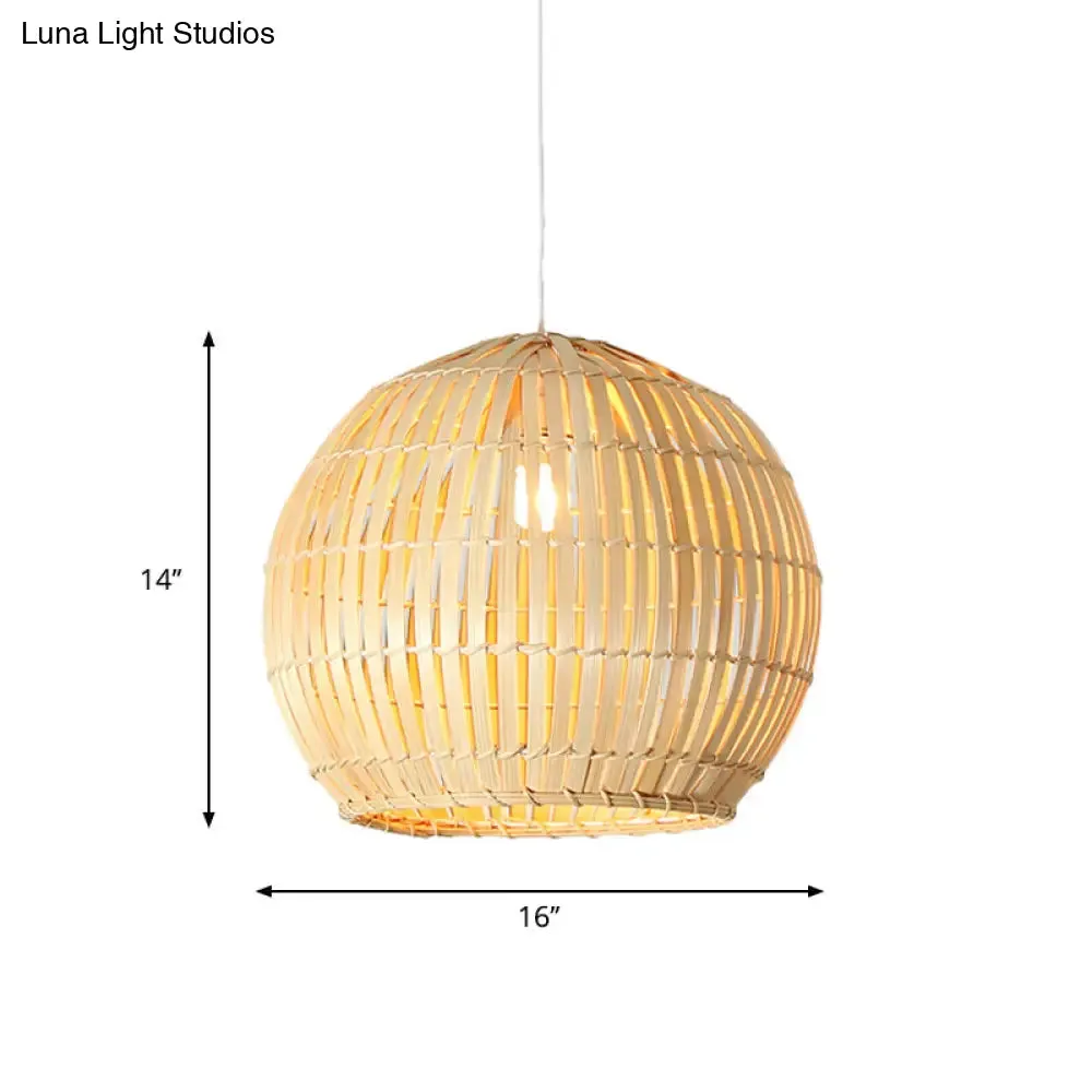 Bamboo Sphere Pendant Lighting Kit - 12"/16"/19.5" Wide Wood Hanging Lamp with 1 Bulb