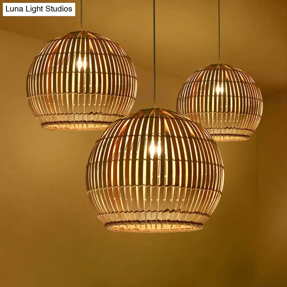 Bamboo Sphere Pendant Lighting Kit - 12"/16"/19.5" Wide Wood Hanging Lamp with 1 Bulb