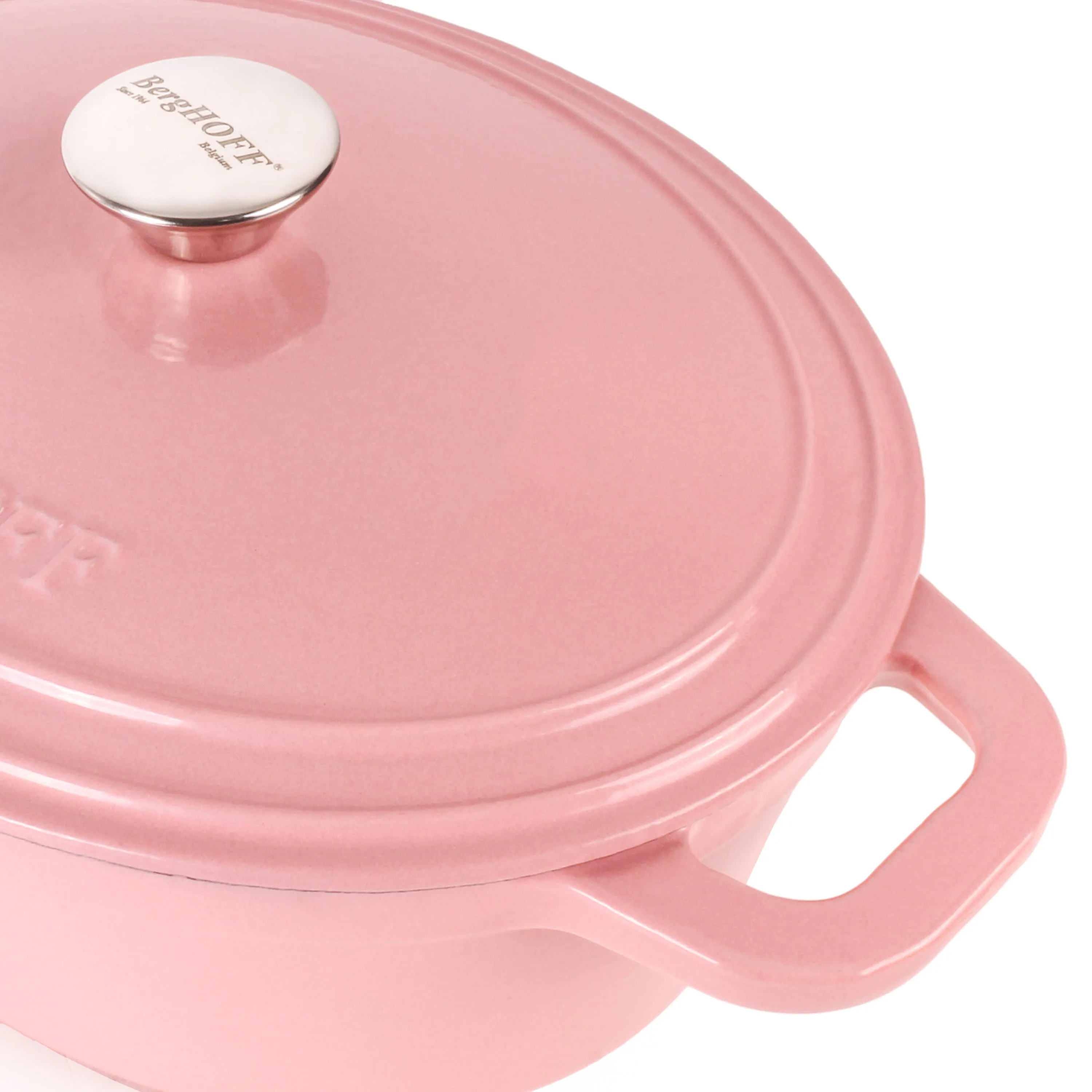 BergHOFF Neo 3pc Cast Iron Cookware Set, Fry Pan & Round Dutch Oven, Pink