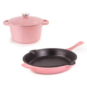 BergHOFF Neo 3pc Cast Iron Cookware Set, Fry Pan & Round Dutch Oven, Pink