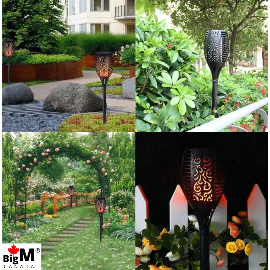 BigM 96 LED Flickering Flame Solar Tiki Torch Lights for Gardens Lawn