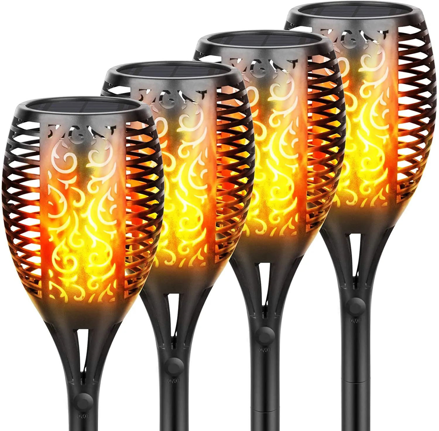 BigM 96 LED Flickering Flame Solar Tiki Torch Lights for Gardens Lawn