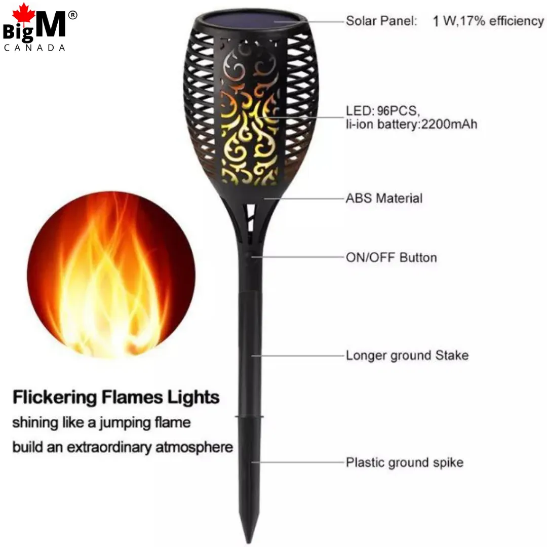 BigM 96 LED Flickering Flame Solar Tiki Torch Lights for Gardens Lawn