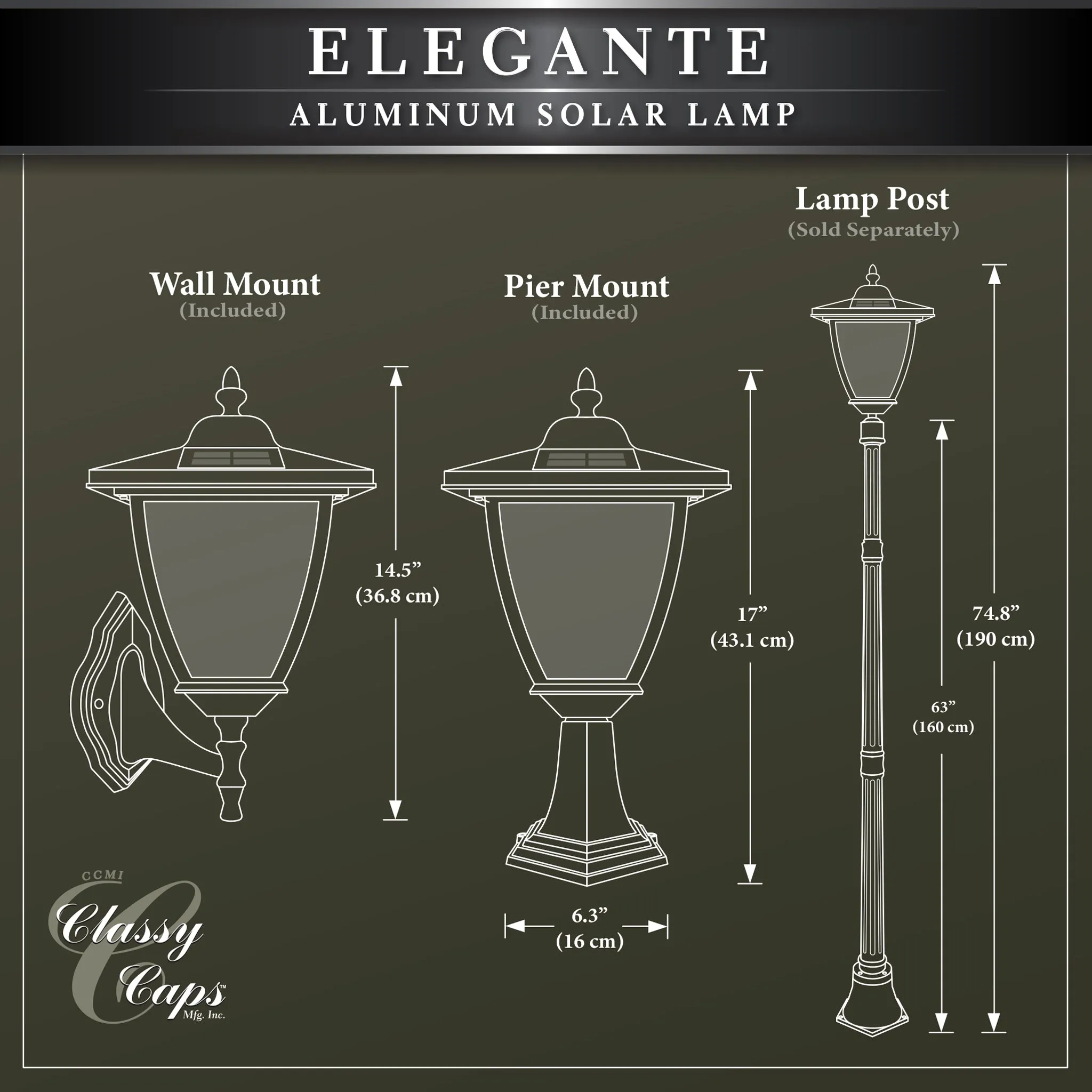 Black Aluminum Elegante Solar Lamp