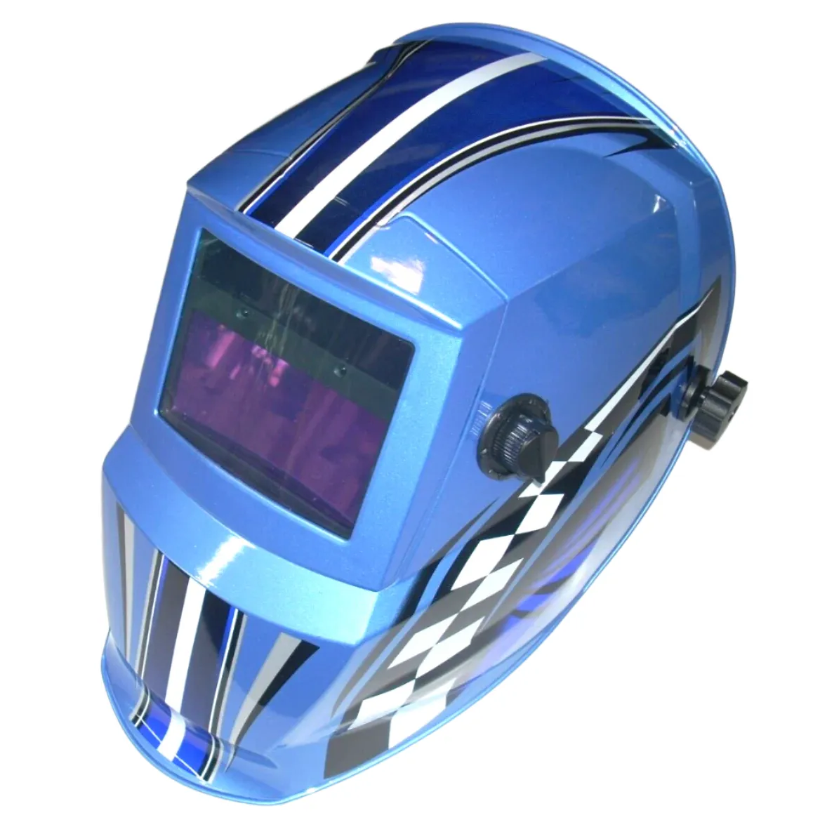 Blue Racing Welding Helmet Auto Darkening Adj Shade 9-13 Solar w 2 Extra Lenses