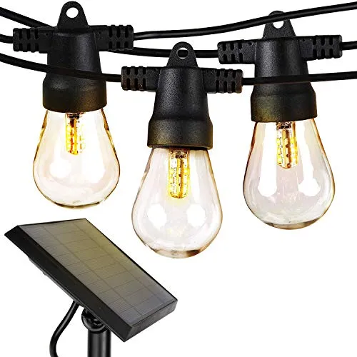 Brightech Ambience Pro Solar Powered Outdoor String Lights, Commercial Grade Waterproof,Shatterproof Patio Lights, 27 Ft Edison Bulbs, 1W LED, Soft White Light