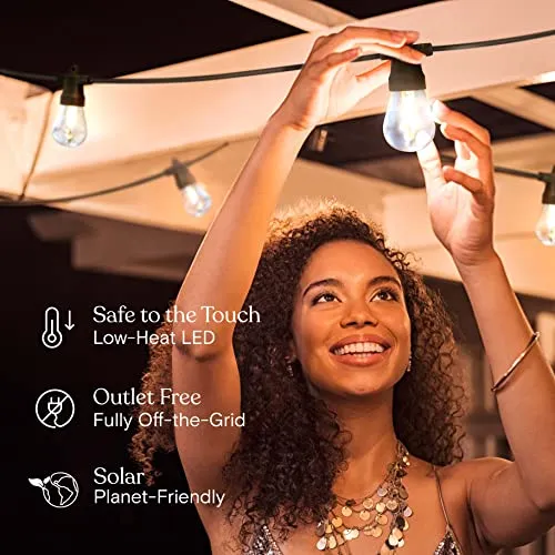 Brightech Ambience Pro Solar Powered Outdoor String Lights, Commercial Grade Waterproof,Shatterproof Patio Lights, 27 Ft Edison Bulbs, 1W LED, Soft White Light