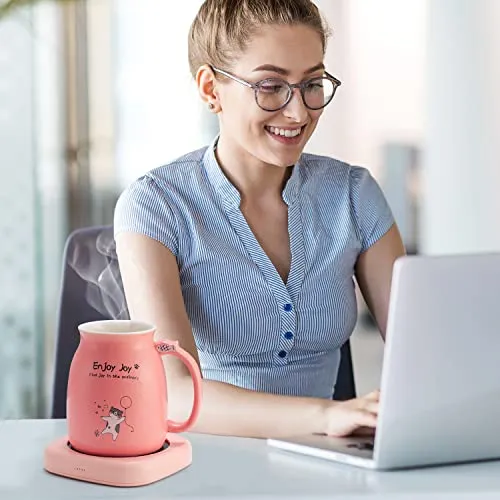 Bsigo Smart Coffee Mug Warmer & Cute Cat Mug Set, Beverage Cup Warmer for Desk Home Office, Candle Warmer Plate for Milk Tea Water with Two Temperature Setting(Up to 140℉/ 60℃), 8 Hour Auto Shut Off