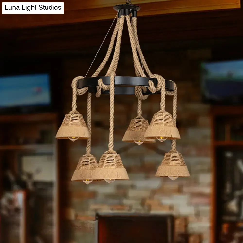 Carillon Cottage Brown Rope Pendant Chandelier - 6 Lights - Ideal for Restaurants