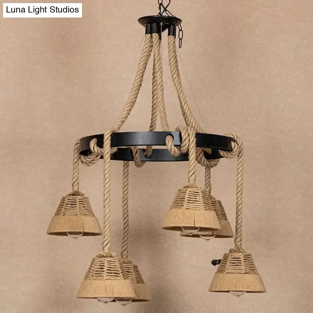 Carillon Cottage Brown Rope Pendant Chandelier - 6 Lights - Ideal for Restaurants