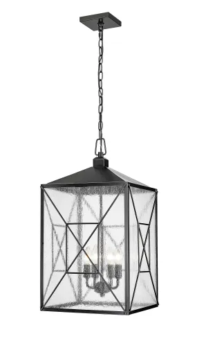 Caswell Outdoor Hanging Lantern - Powder Coated Black - Clear Seeded Glass - 13.5in. Diameter - E12 Candelabra Base