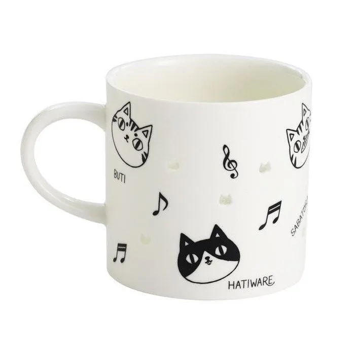 Ceramic-ai: Cat Mug Black and White  Musical Heads