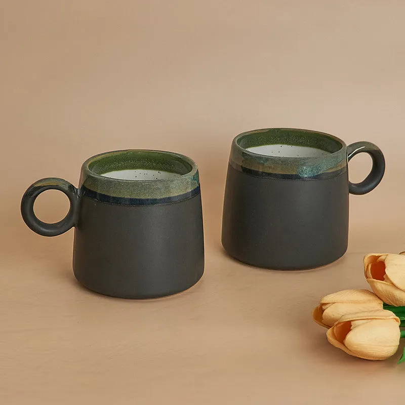 Ceramic Mug | Studio Pottery Mug | Black Glazed | 800 ml | Set of 2