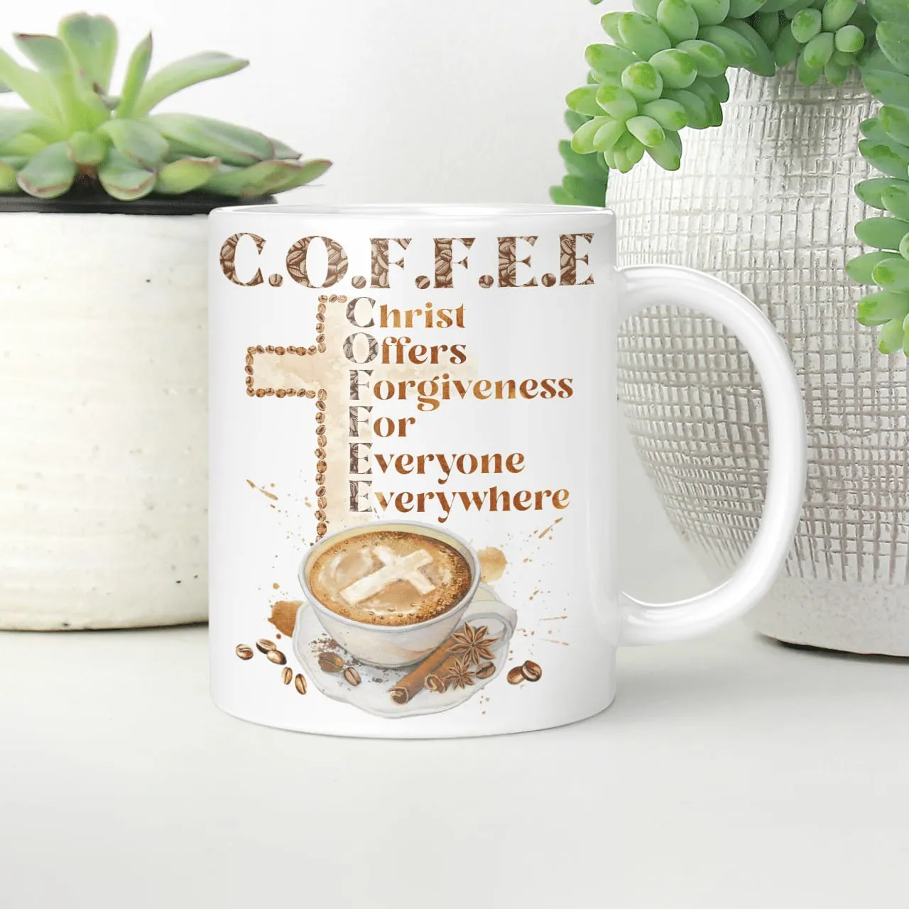 Coffee Christ Offers Forgiveness For Everyone Everywhere Mug, God Mug, Jesus Mug