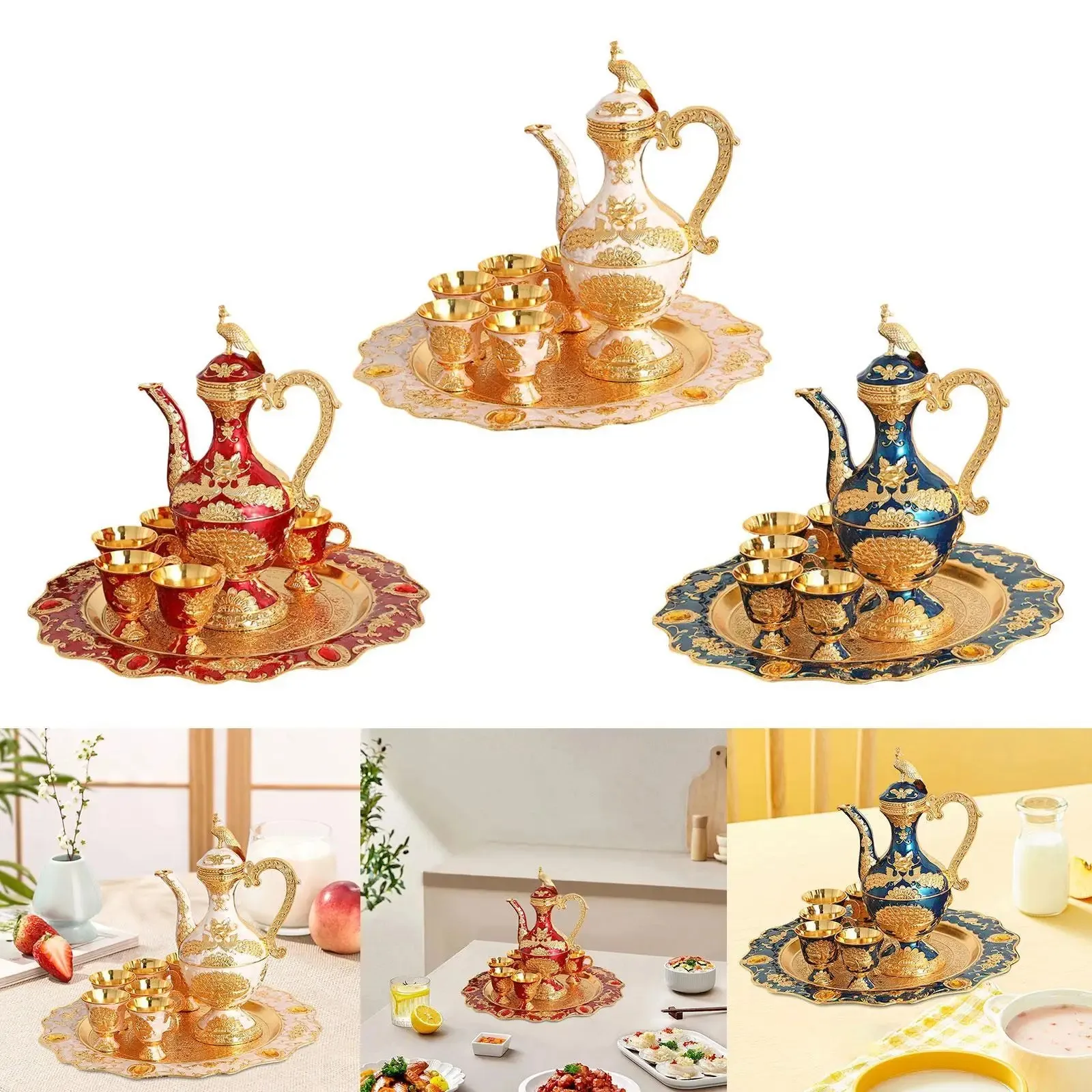 Coffee Pot Set China Coffee Set with Cups and Tray Ornament for Dining Table Bedroom Holiday Living Room Tea Coffee Cappuccino