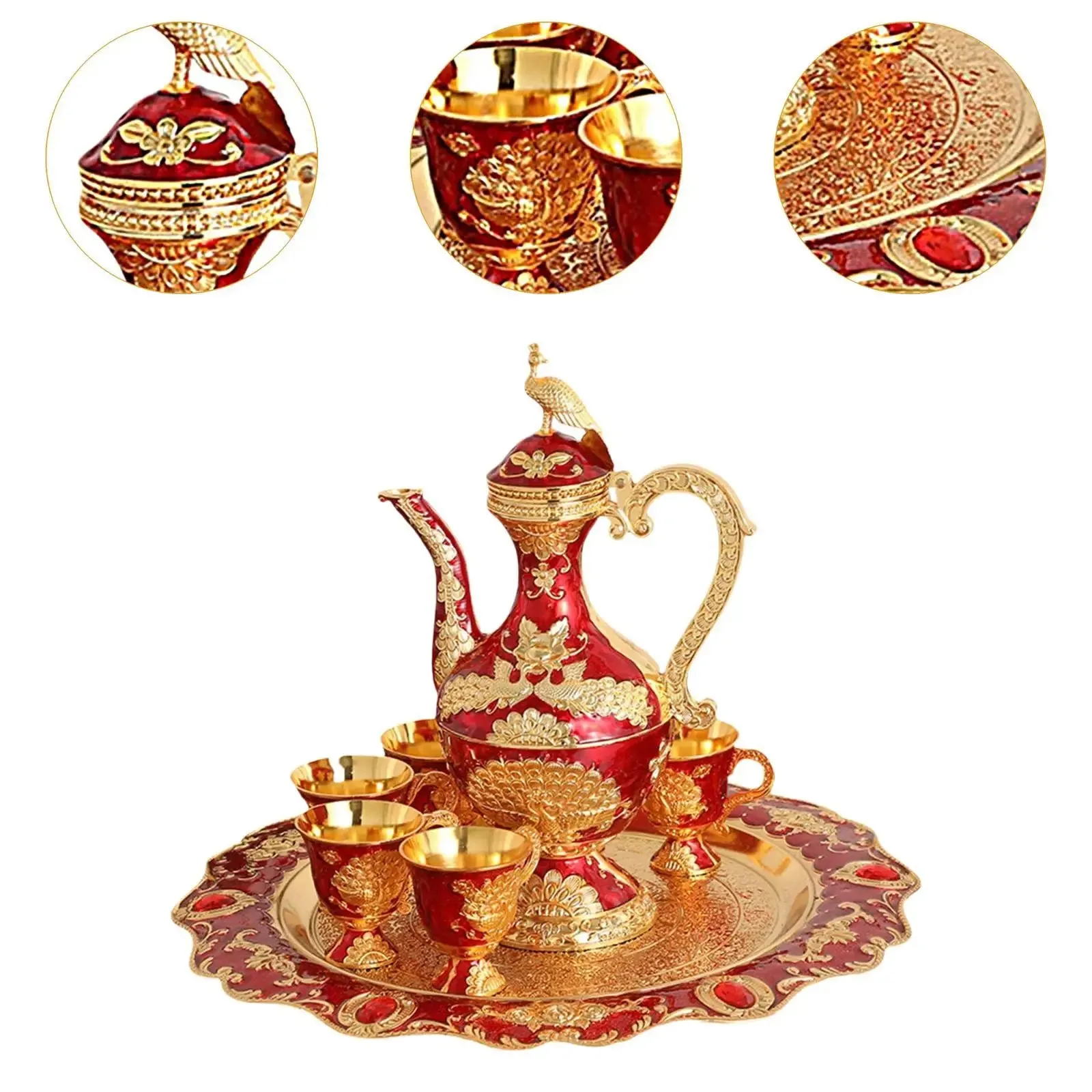 Coffee Pot Set China Coffee Set with Cups and Tray Ornament for Dining Table Bedroom Holiday Living Room Tea Coffee Cappuccino