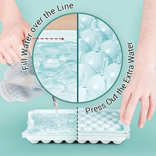 Combler Ice Cube Tray with Lid and Bin, Small Round Ice Cube Trays for Freezer 2 Pack, Upgraded 53X2 Pcs Thin Ice Tray Easy Release, Small Ice Maker, Mini Sphere Ice Mold for Chilling Drinks, Blue