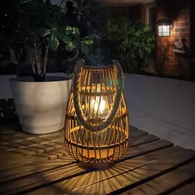 Contemporary Retro Hemp Rope Rattan Weaving Cage LED Solar Waterproof Standing Floor Lamp For Garden