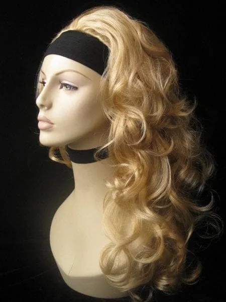 Curly blonde half wig hairpiece extension (3/4 wig), long: Meana